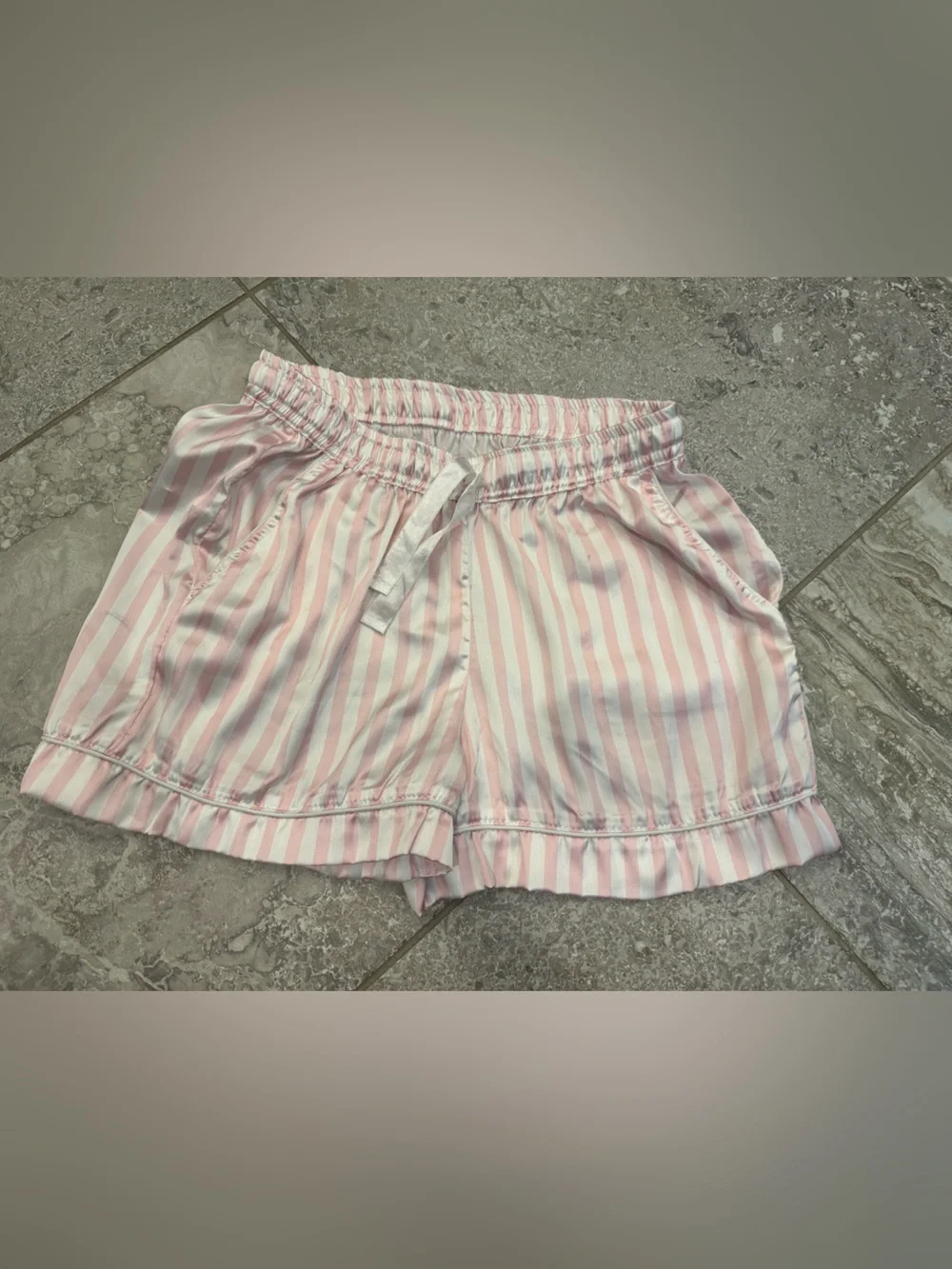 SS Weddings Pink & White Striped Pajama Set Shorts Size Small Monogram P